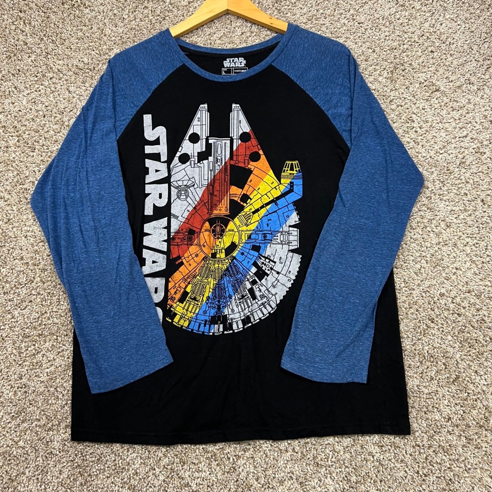 Star Wars Fifth Sun Millennium Falcon Raglan Shirt Blue Black Large Baseball Tee